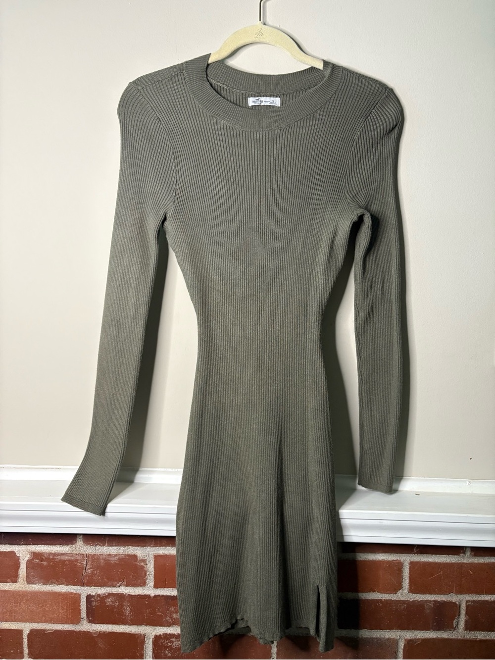 Hollister Olive Ribbed Long-Sleeve Knit Dress